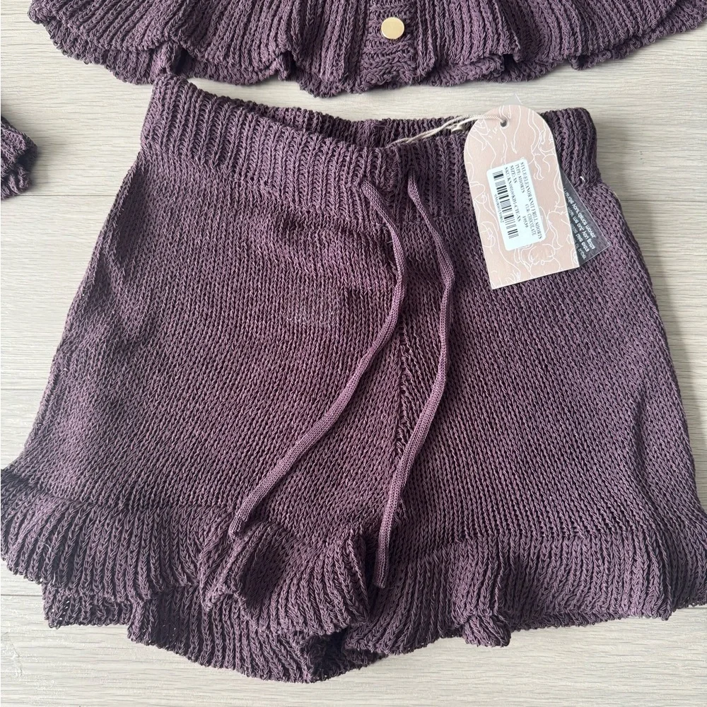 Meshki Plum Button-Front Knit Cardigan Set